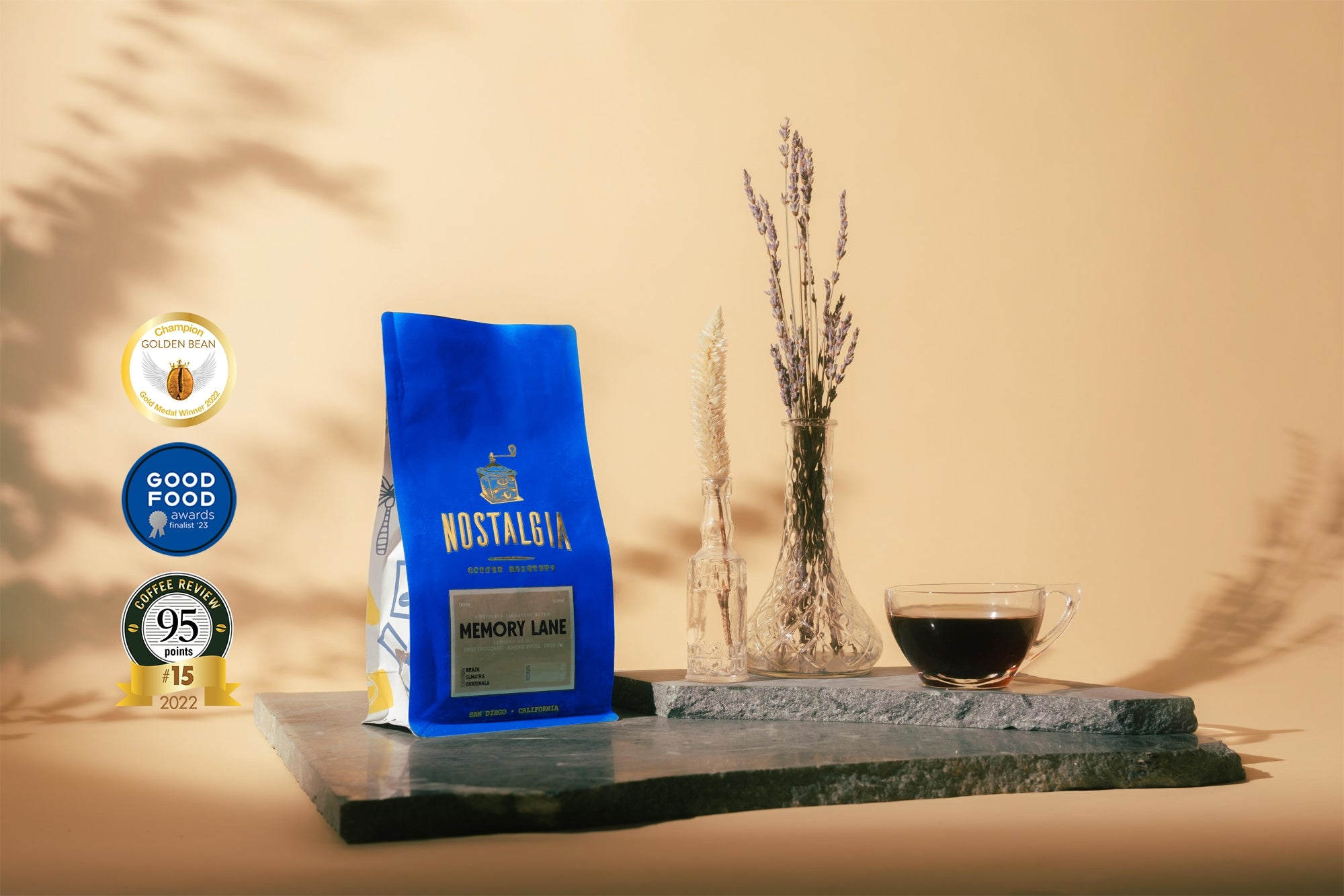 Nostalgia Coffee, winner/finalist of Golden Bean, Coffee Score #15 in 2022, and Good Food awards.
